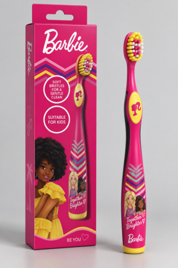 Elektrische Kinder Tandenborstel Barbie donkerroze Soft + 2 Opzetborstels