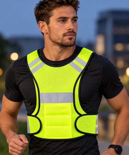 Reflecterend vest voor optimale zichtbaarheid tijdens het sporten in het donker, zowel in de zomer als winter. Verhoogt de veiligheid en vermindert het risico op ongevallen